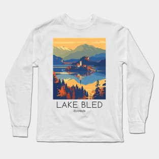 A Vintage Travel Illustration of Lake Bled - Slovenia Long Sleeve T-Shirt